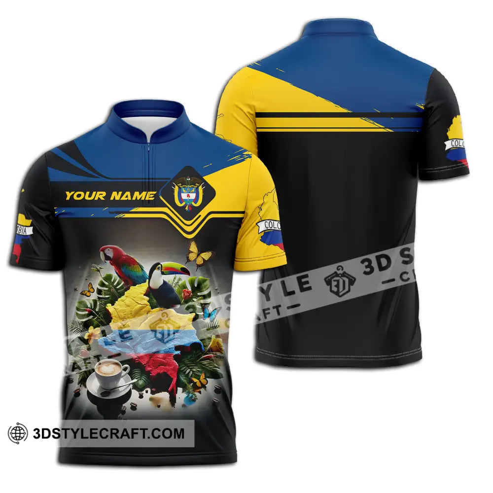 Unisex Shirt - Custom Text Colombia Zipper Polo / S T-Shirt