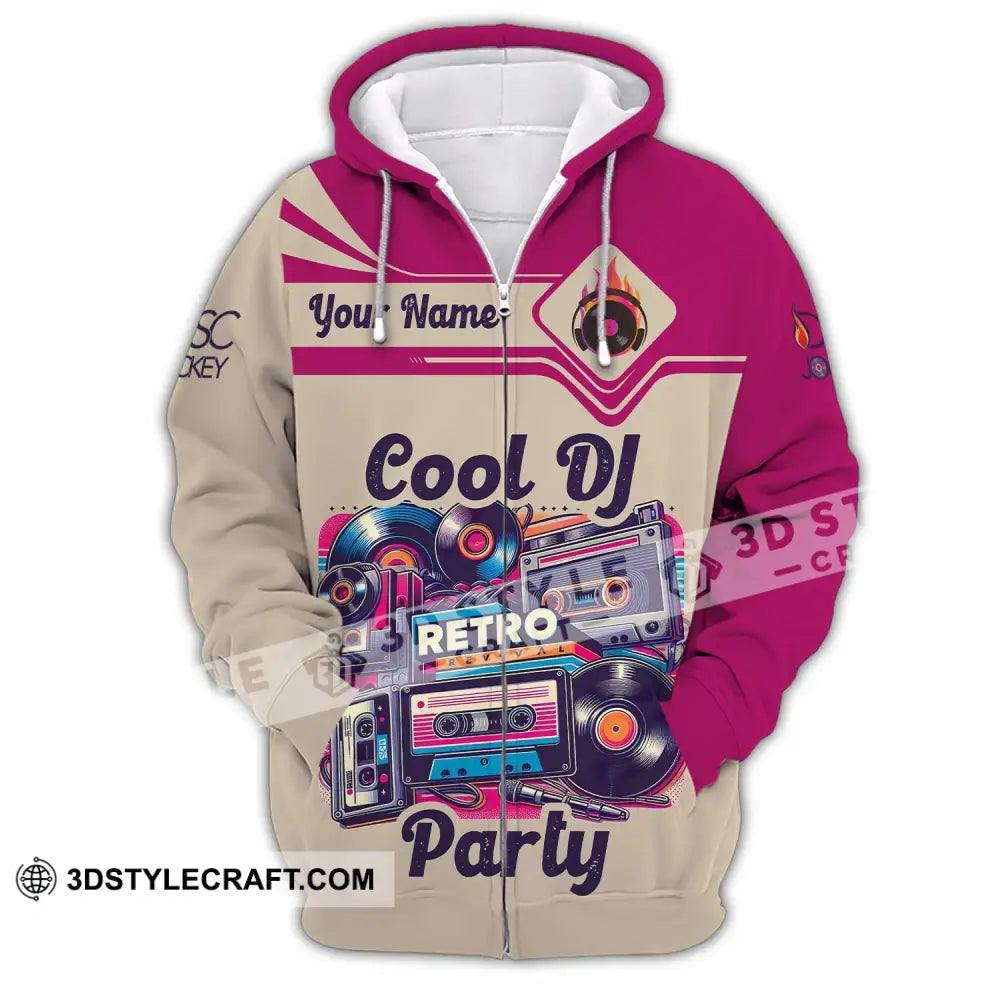 Unisex Shirt - Custom Text Shirt Cool DJ Retro Party Shirt Zipper Hoodie / S T-shirt