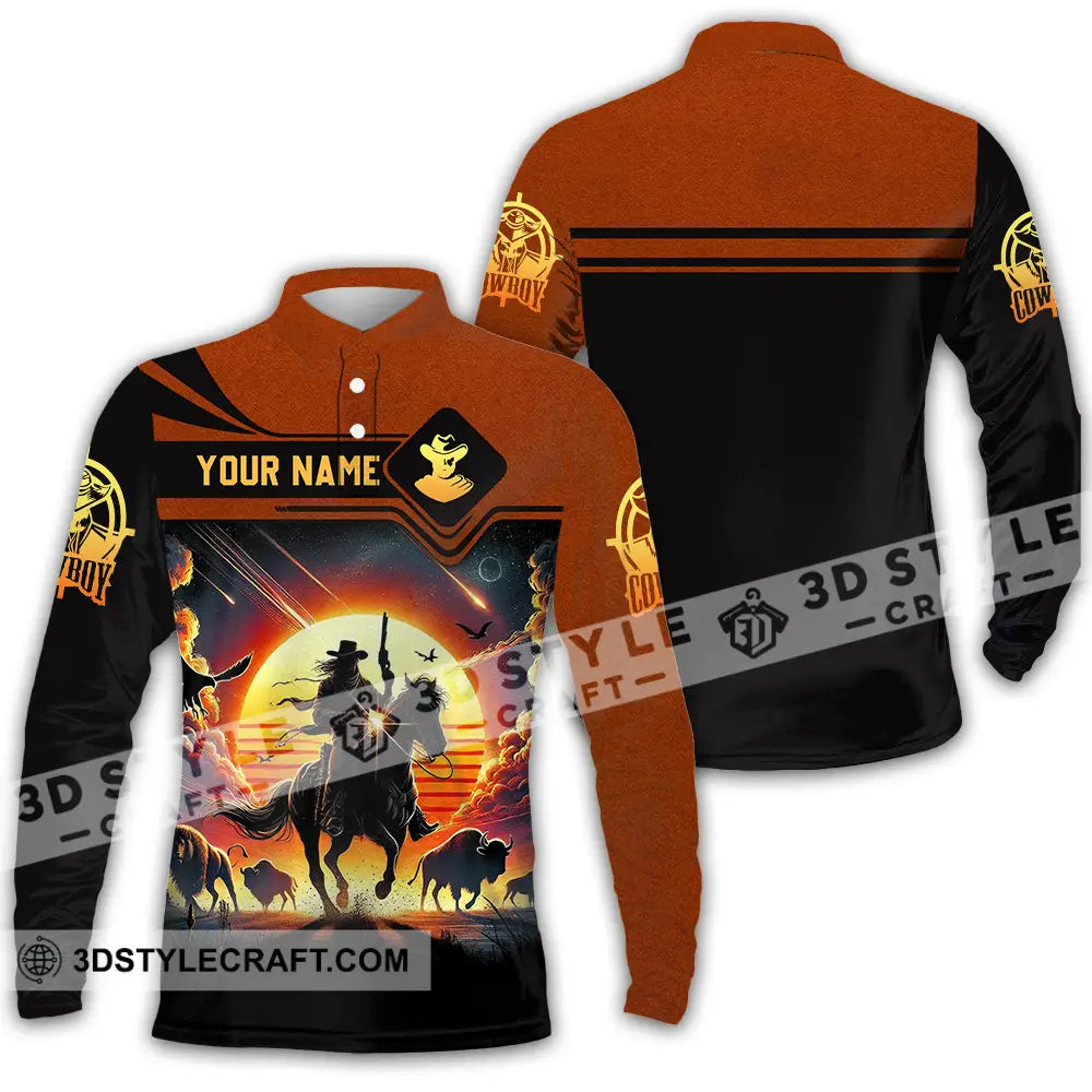 Unisex Shirt - Custom Text Cowboy Shirt Long Sleeve Polo / S T-shirt