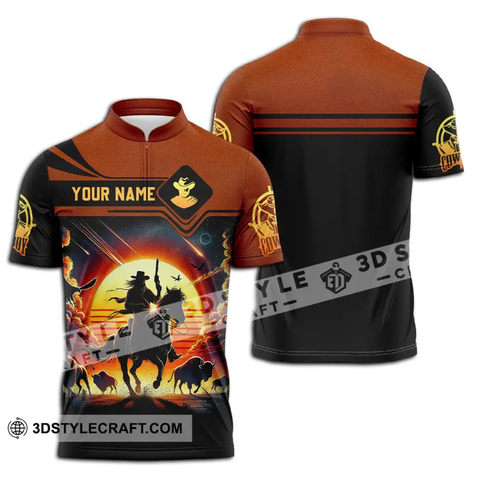 Unisex Shirt - Custom Text Cowboy Shirt Zipper Polo Shirt / S T-shirt