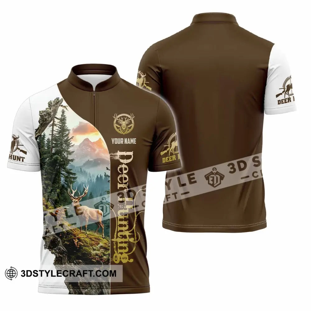 Unisex Shirt - Custom Text Shirt Deer Hunting Zipper Polo Shirt / S T-shirt