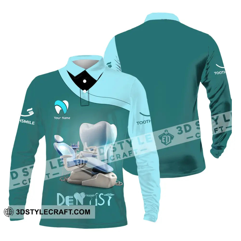 Unisex Shirt - Custom Text Dentist Shirt Long Sleeve Polo / S T-shirt