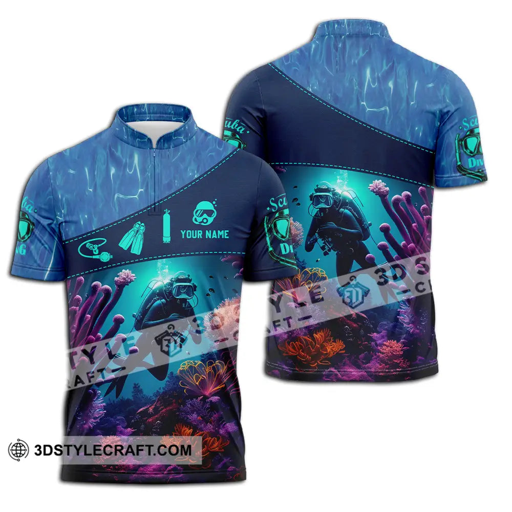 Unisex Shirt - Custom Text Shirt Diving Zipper Polo Shirt / S T-shirt