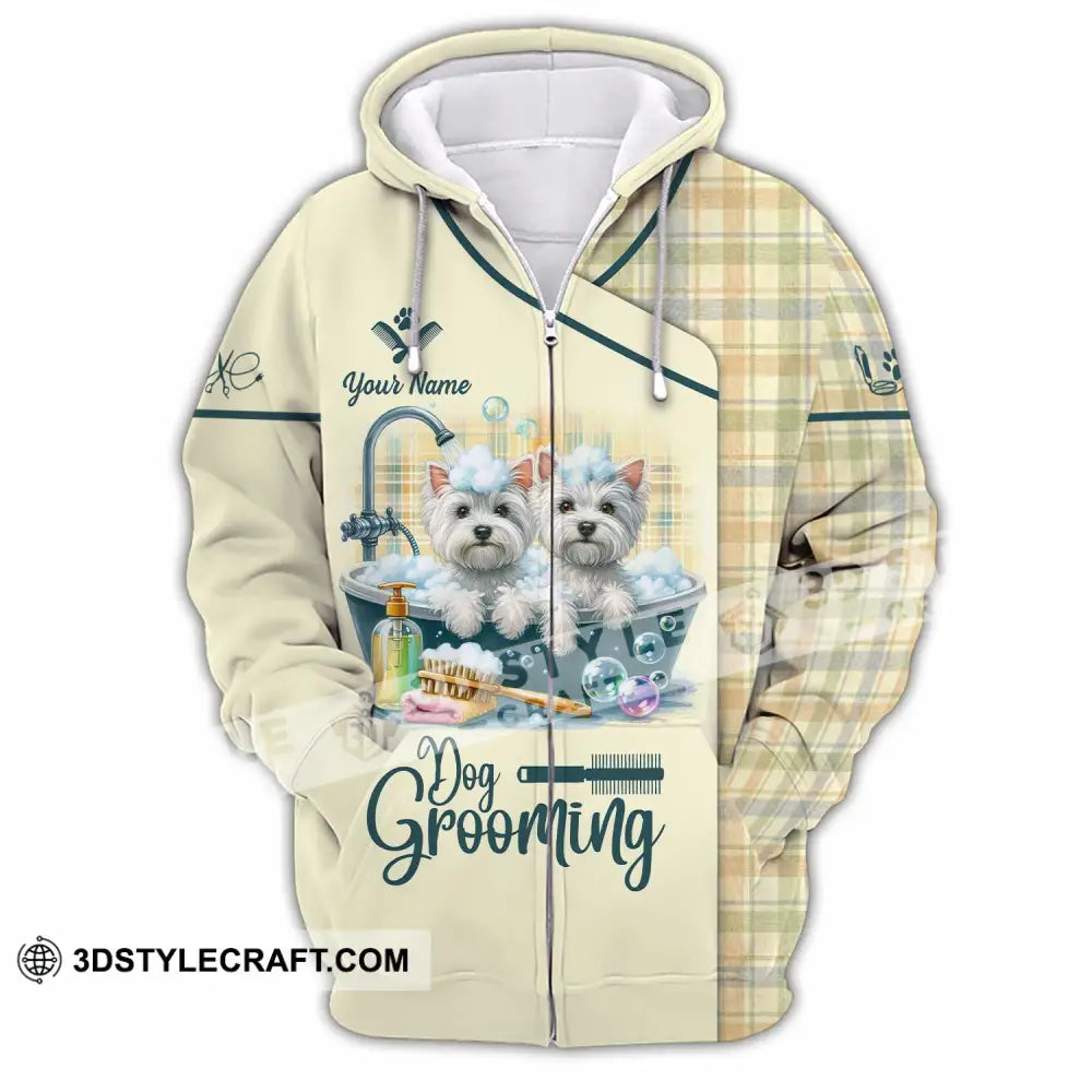 Unisex Shirt - Custom Text Shirt Dog Grooming Shirt Zipper Hoodie / S T-shirt