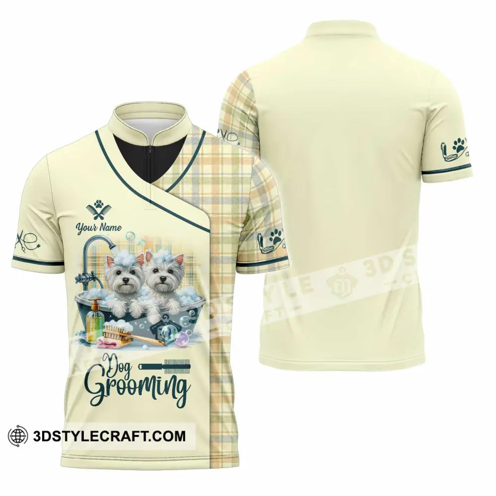 Unisex Shirt - Custom Text Shirt Dog Grooming Shirt Zipper Polo Shirt / S T-shirt