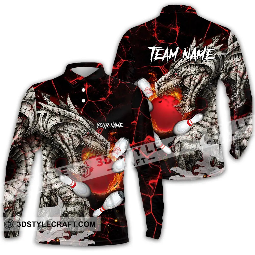 Unisex Shirt - Custom Text Shirt Dragon Bowling Shirt Long Sleeve Polo / S T-shirt