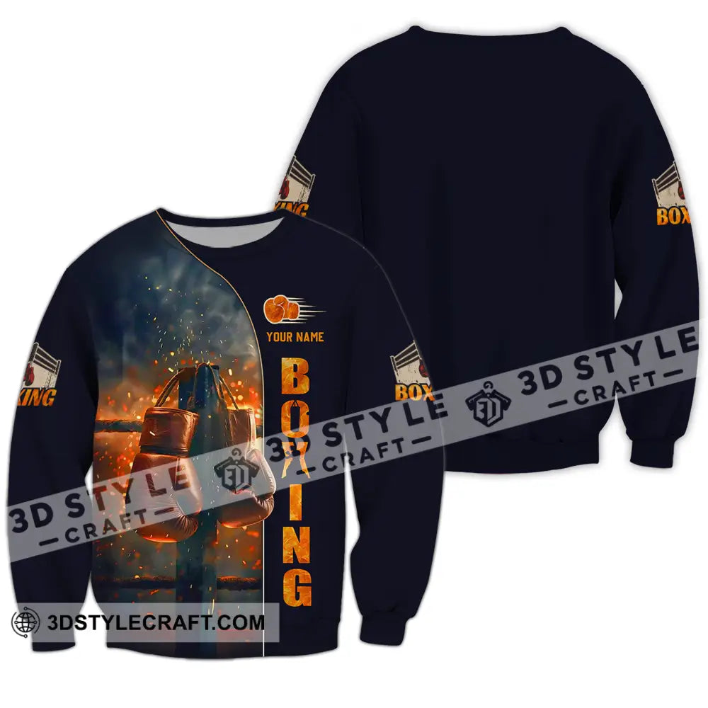 Unisex Shirt - Custom Text Fire Boxing Long Sleeve / S T-Shirt