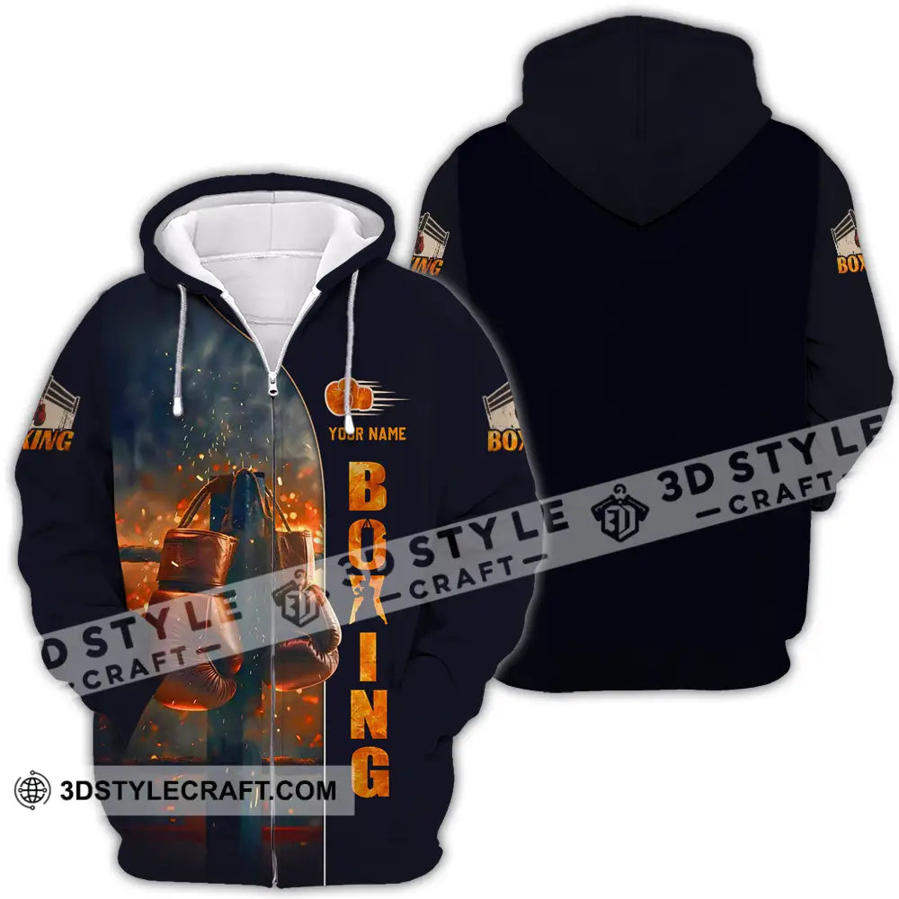 Unisex Shirt - Custom Text Fire Boxing Zipper Hoodie / S T-Shirt
