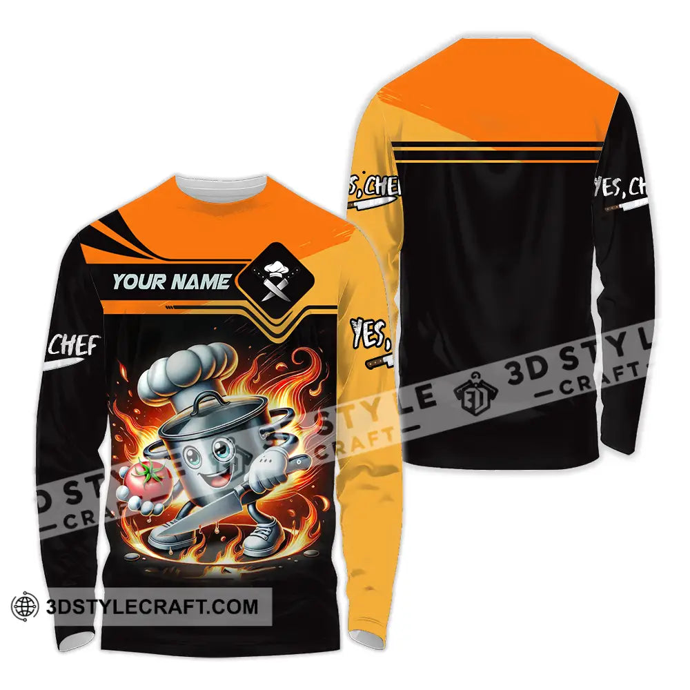 Unisex Shirt - Custom Text Fire Chef Long Sleeve / S T-Shirt