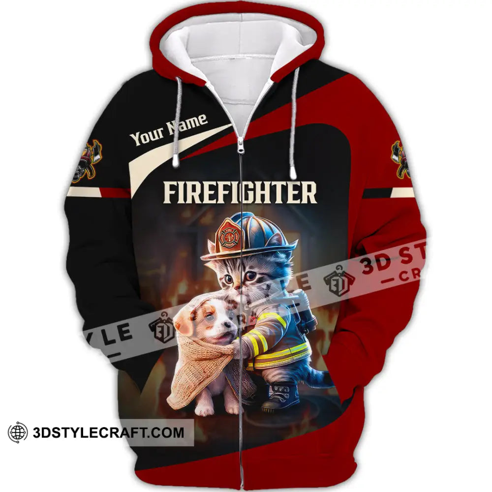 Unisex Shirt - Custom Text Shirt Fire Fighter Shirt Zipper Hoodie / S T-shirt