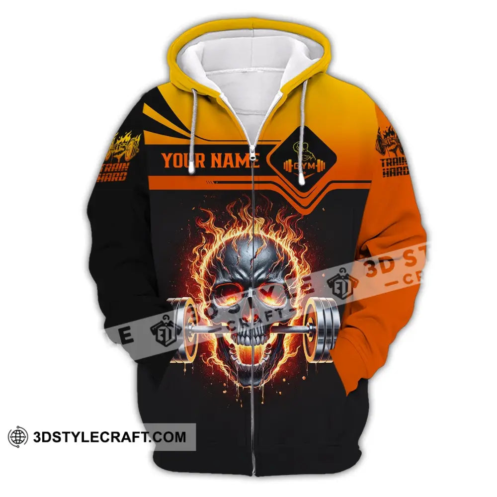 Unisex Shirt - Custom Text Fire Skullcap Zipper Hoodie / S T-Shirt