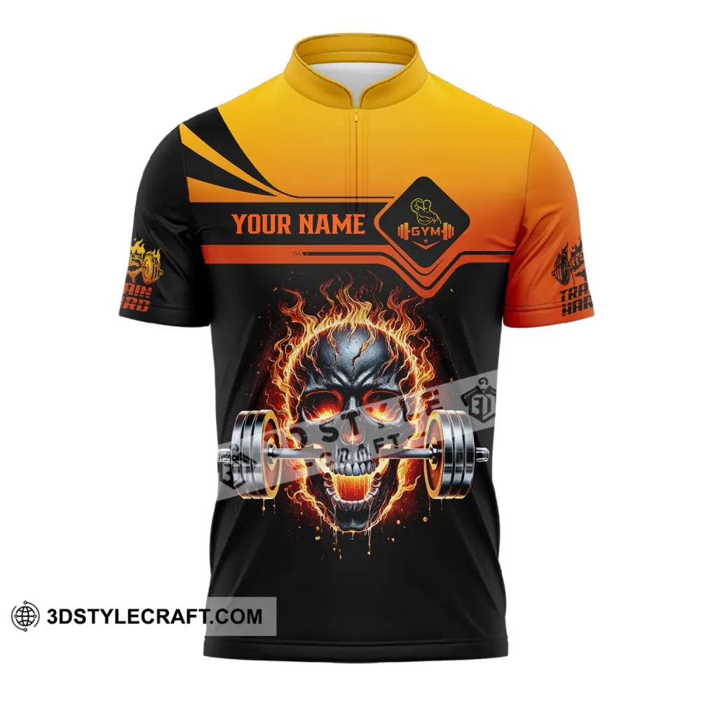 Unisex Shirt - Custom Text Fire Skullcap Zipper Polo / S T-Shirt