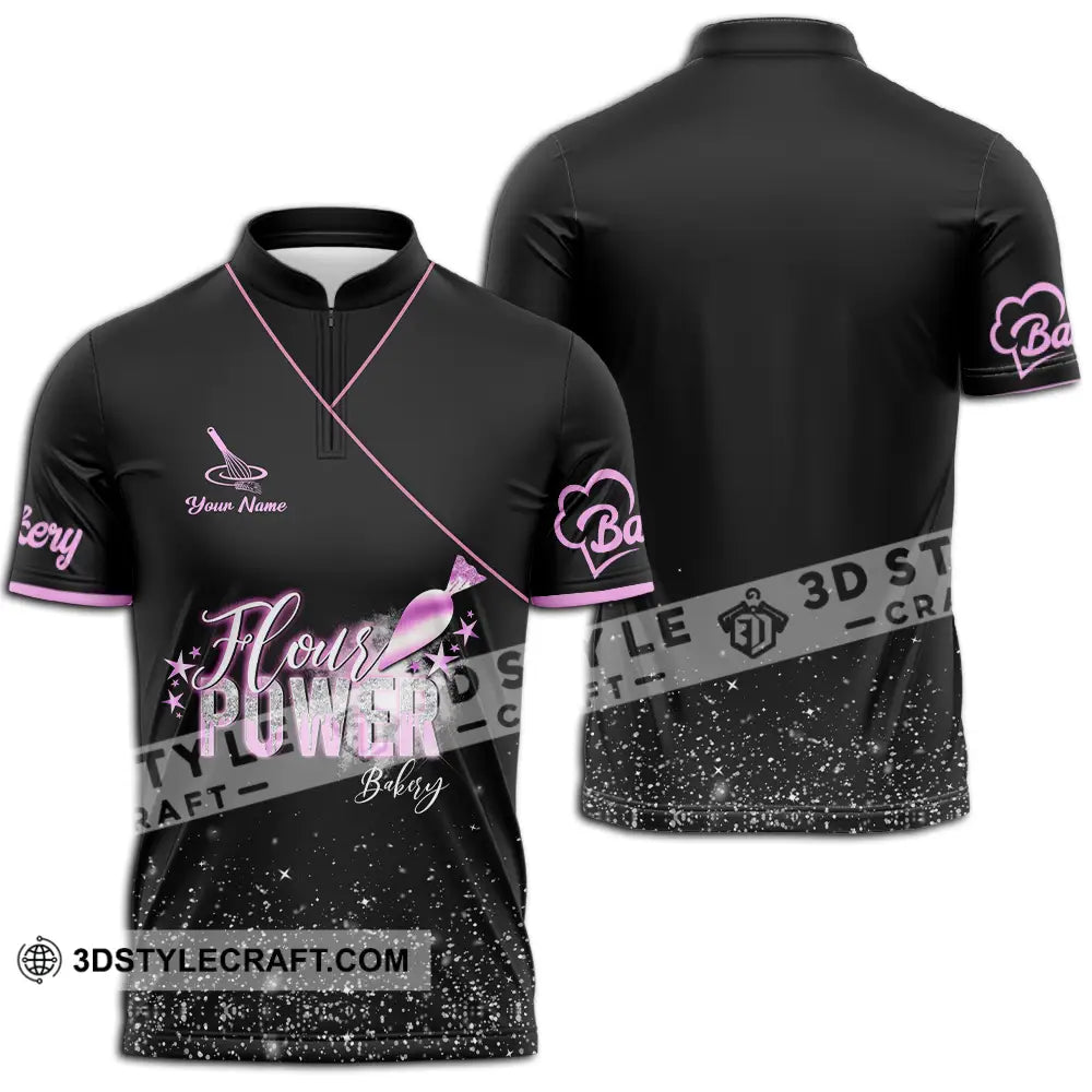 Unisex Shirt - Custom Text Shirt Flour Power Bakery Zipper Polo Shirt / S T-shirt