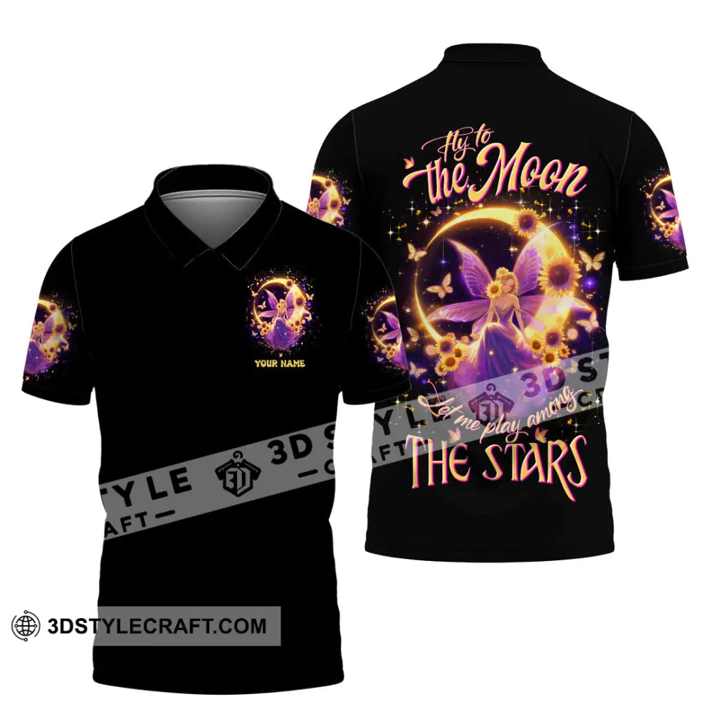 Unisex Shirt - Custom Text Shirt Fly To The Moon Let Me Play Among The Stars Hippie Shirt Polo Shirt / S T-shirt