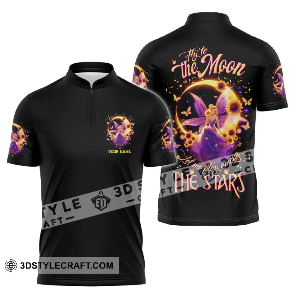 Unisex Shirt - Custom Text Shirt Fly To The Moon Let Me Play Among The Stars Hippie Shirt Zipper Polo Shirt / S T-shirt