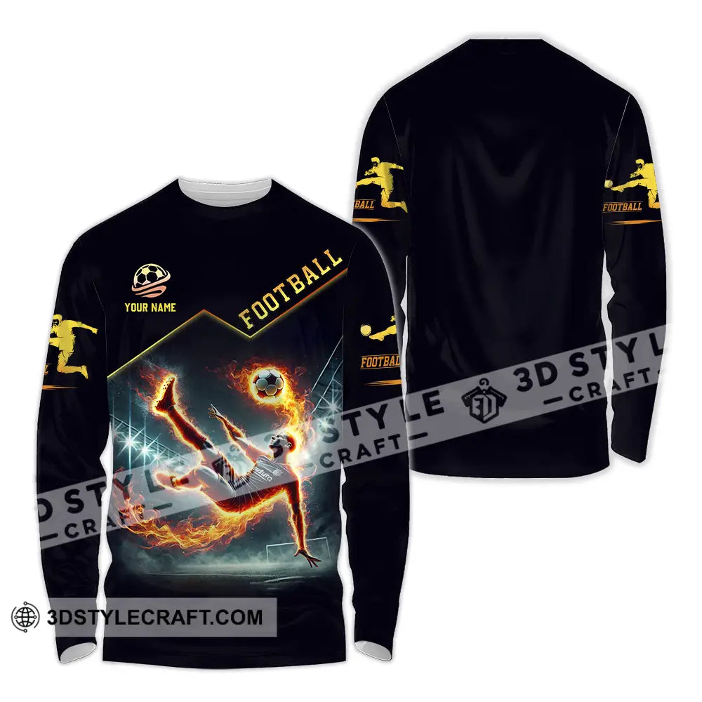 Unisex Shirt - Custom Text Football Fire Man Long Sleeve / S T-Shirt