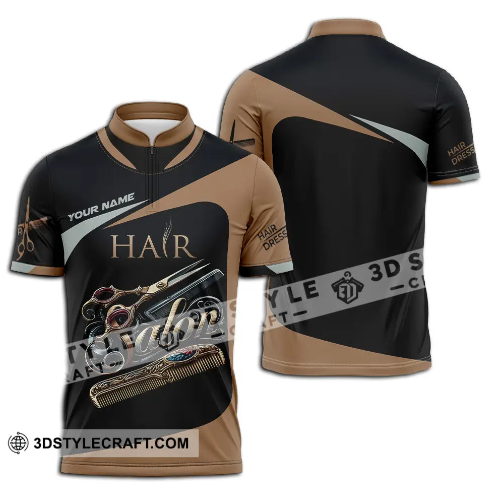 Unisex Shirt - Custom Text Shirt For Hair Salon Zipper Polo Shirt / S T-shirt