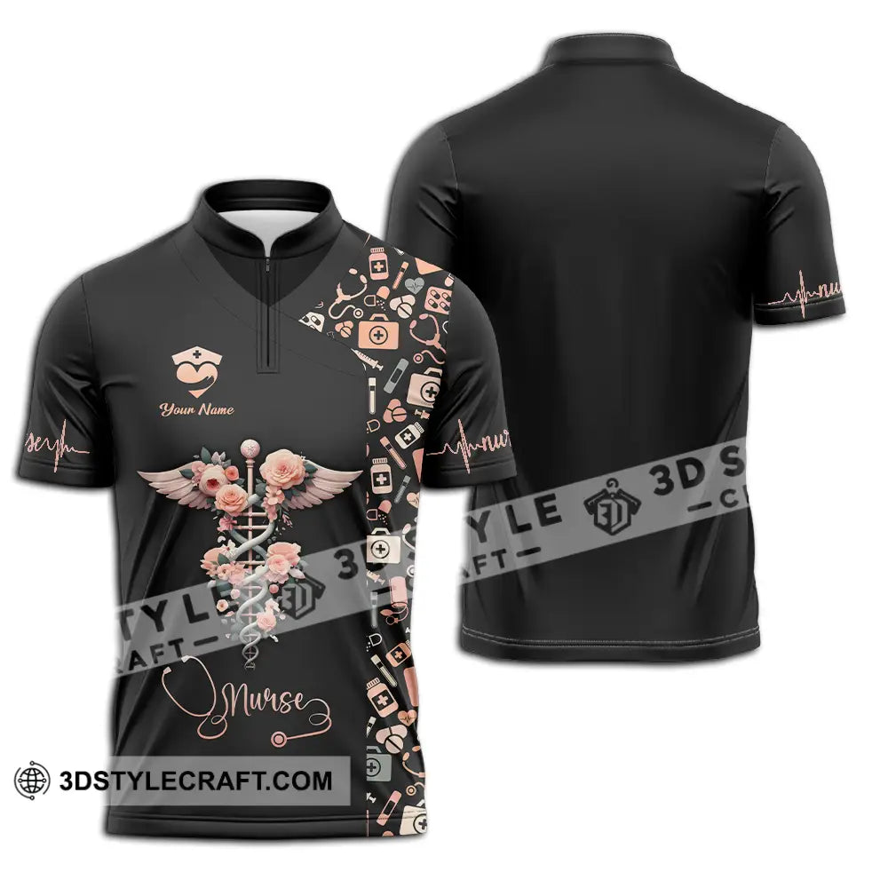 Unisex Shirt - Custom Text Shirt For Nurse Nurselife Nursing Zipper Polo Shirt / S T-shirt