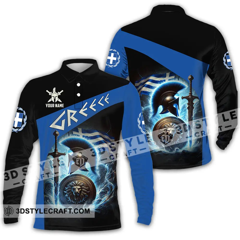 Unisex Shirt - Custom Text Greece Long Sleeve Polo / S T-Shirt