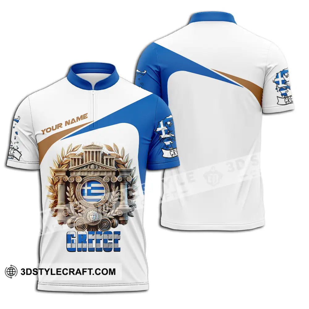 Unisex Shirt - Custom Text Greece Zipper Polo / S T-Shirt
