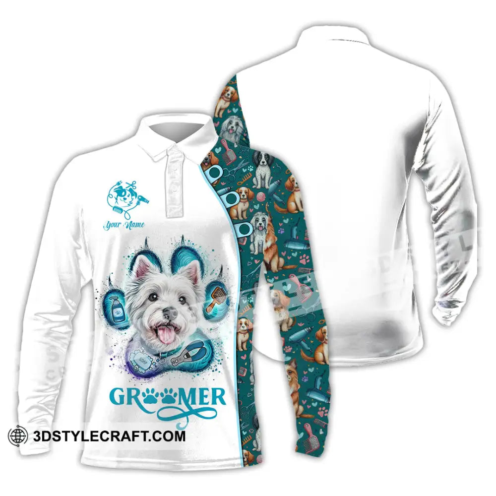 Unisex Shirt - Custom Text Shirt Groomer Shirt Long Sleeve Polo / S T-shirt