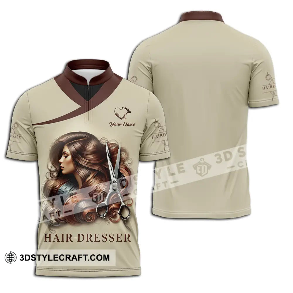 Unisex Shirt - Custom Text Hair Dresser Zipper Polo / S T-Shirt