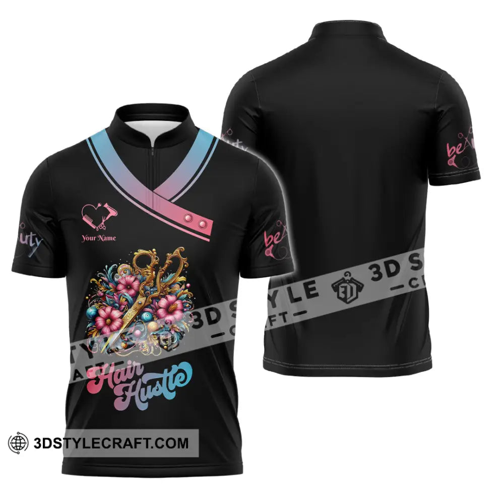 Unisex Shirt - Custom Text Hair Hustle Shirt Zipper Polo Shirt / S T-shirt