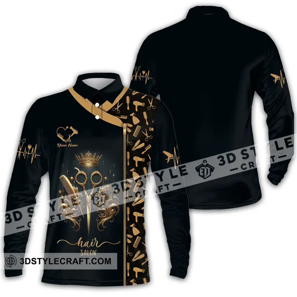 Unisex Shirt - Custom Text Hair Salon Long Sleeve Polo / S T-Shirt