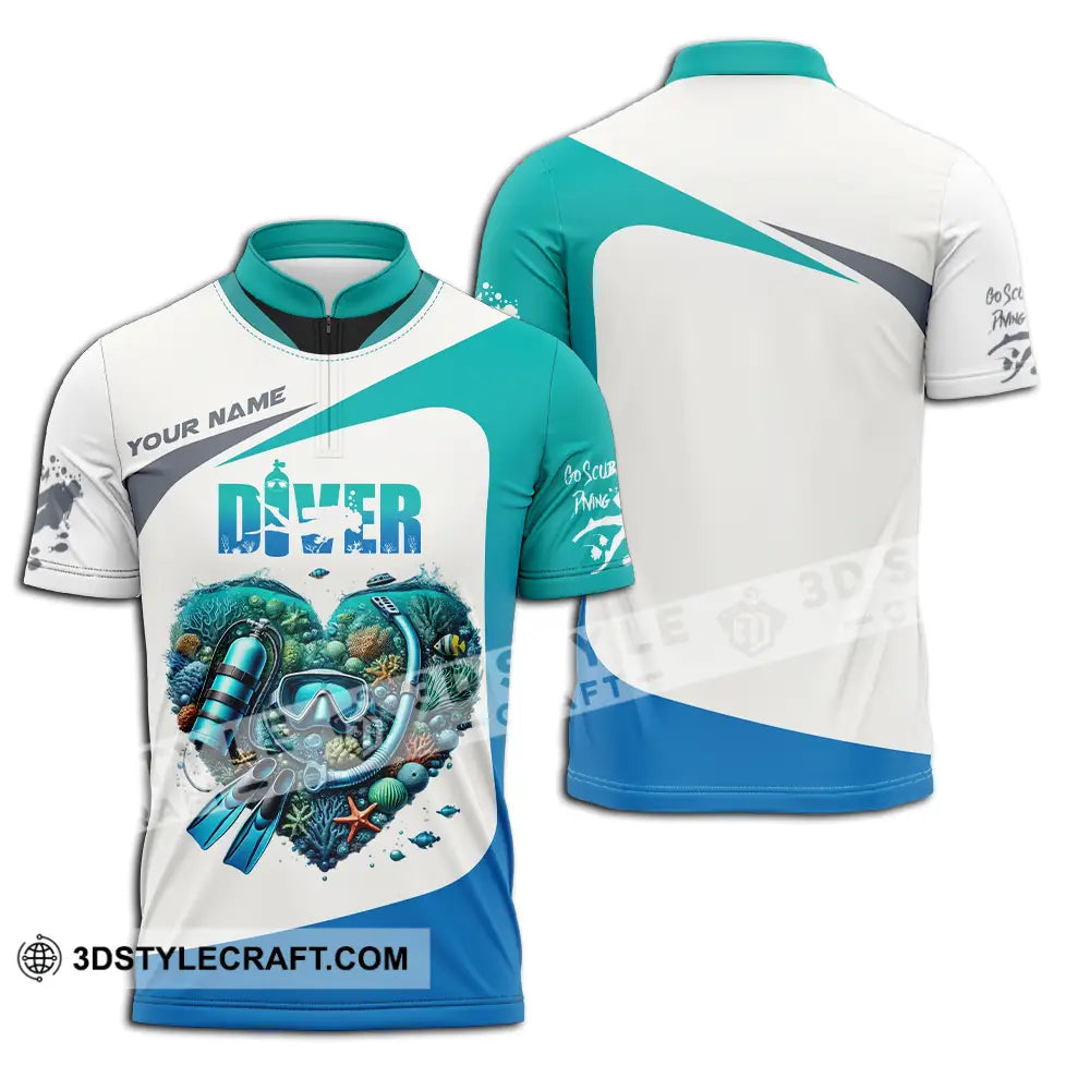 Unisex Shirt - Custom Text Heart Of Diver Zipper Polo / S T-Shirt