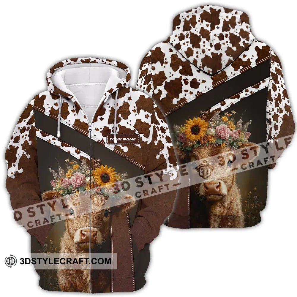 Unisex Shirt - Custom Text Shirt Highland Cow Shirt Zipper Hoodie / S T-shirt