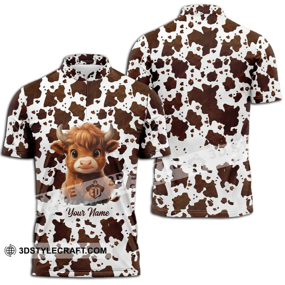 Unisex Shirt - Custom Text Shirt Highland Cow Shirt Zipper Polo Shirt / S T-shirt