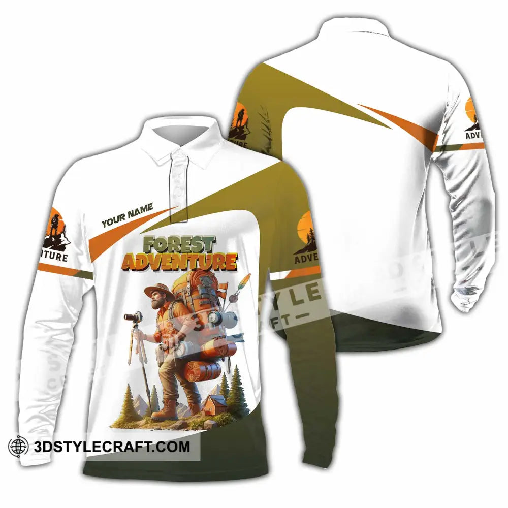 Unisex Shirt - Custom Text Shirt Hiking Forest Adventure Long Sleeve Polo / S T-shirt