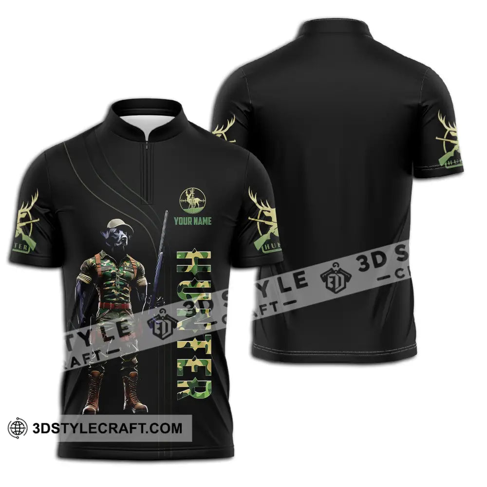 Unisex Shirt - Custom Text Hunter Zipper Polo / S T-Shirt