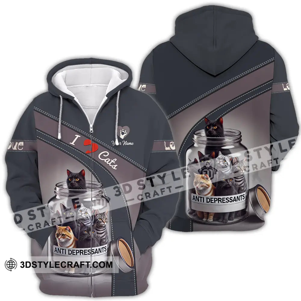 Unisex Shirt - Custom Text Shirt I Love Cat Shirt Zipper Hoodie / S T-shirt