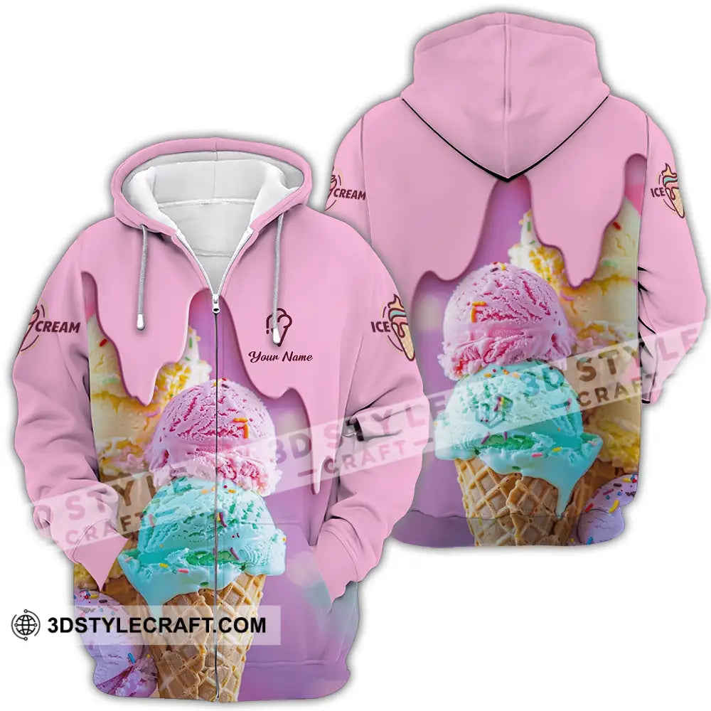 Unisex Shirt - Custom Text Shirt Ice Cream Shirt Zipper Hoodie / S T-shirt