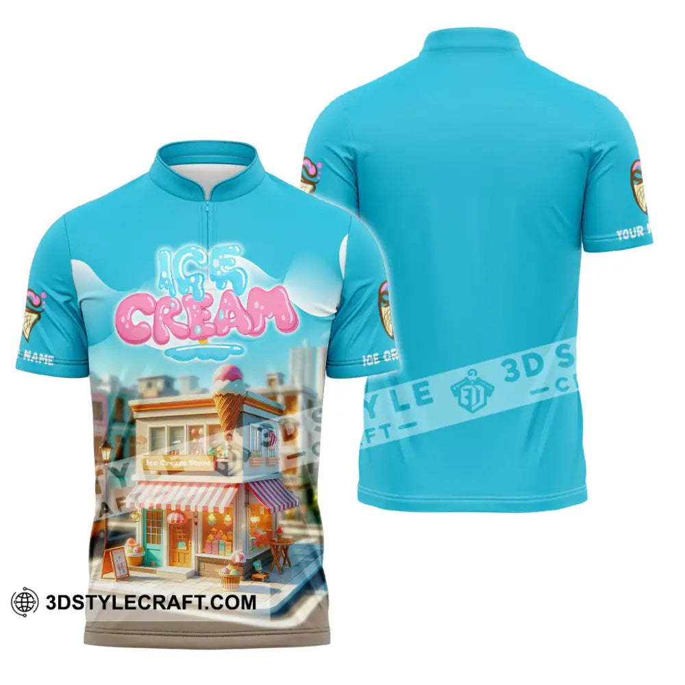 Unisex Shirt - Custom Text Ice Cream Zipper Polo / S T-Shirt