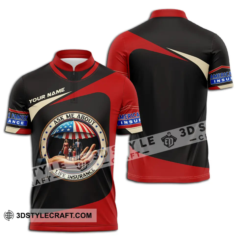 Unisex Shirt - Custom Text Insurance America Zipper Polo / S T-Shirt