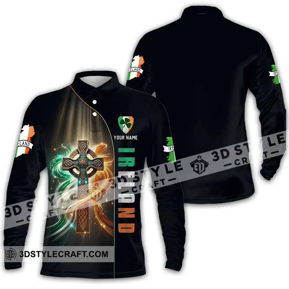 Unisex Shirt - Custom Text Ireland Long Sleeve Polo / S T-Shirt