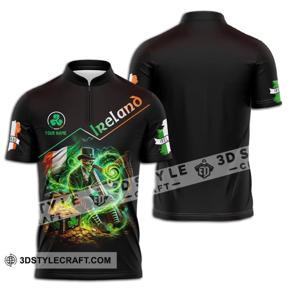 Unisex Shirt - Custom Text Ireland Zipper Polo / S T-Shirt