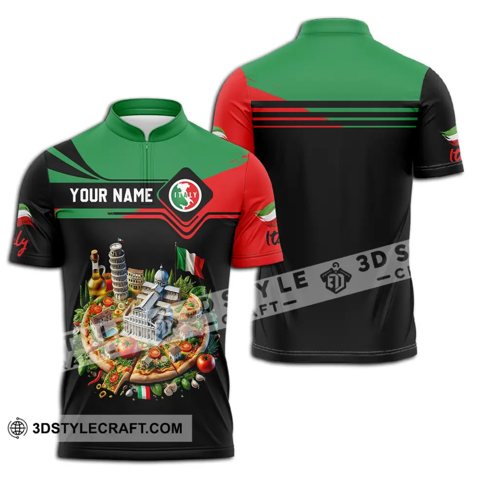 Unisex Shirt - Custom Text Shirt Italy Shirt Zipper Polo Shirt / S T-shirt