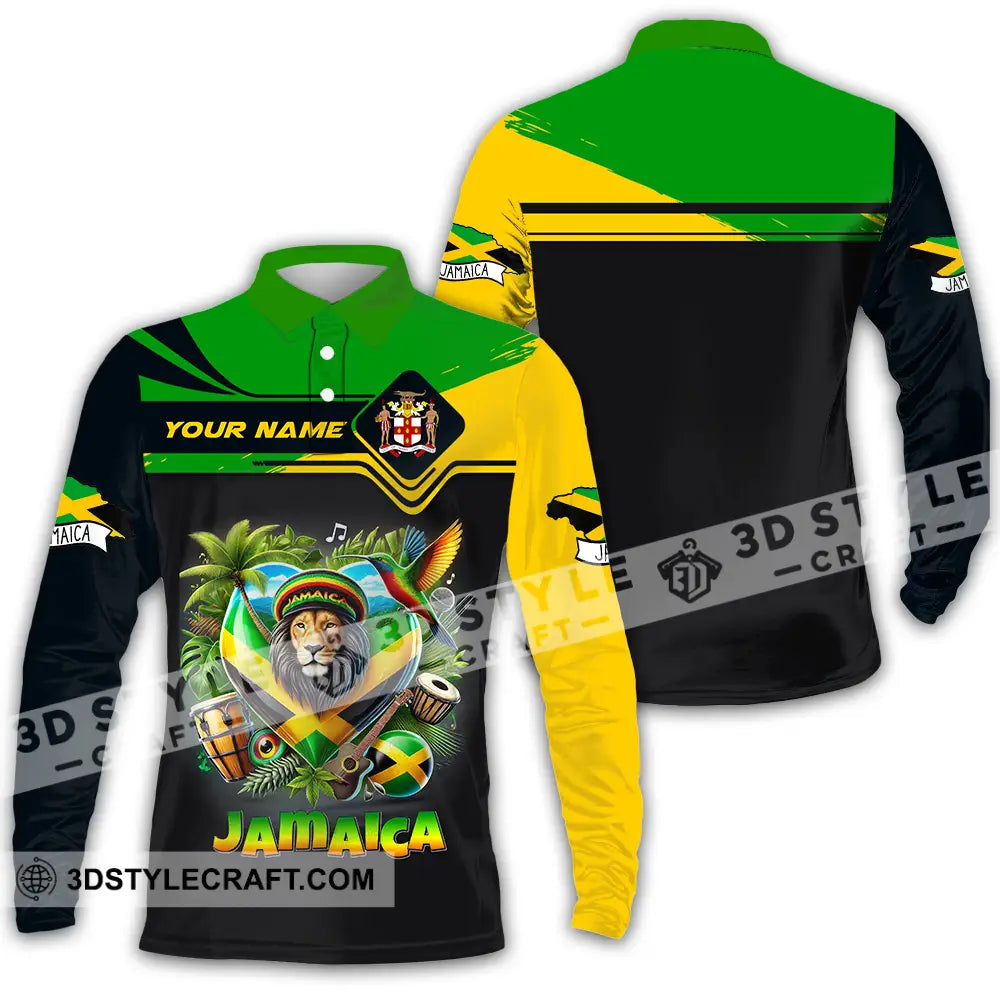 Unisex Shirt - Custom Text Jamaica Long Sleeve Polo / S T-Shirt