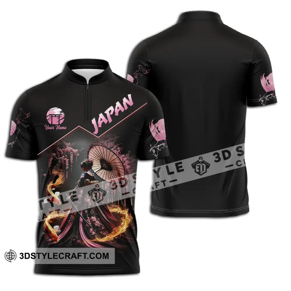 Unisex Shirt - Custom Text Japan Zipper Polo / S T-Shirt
