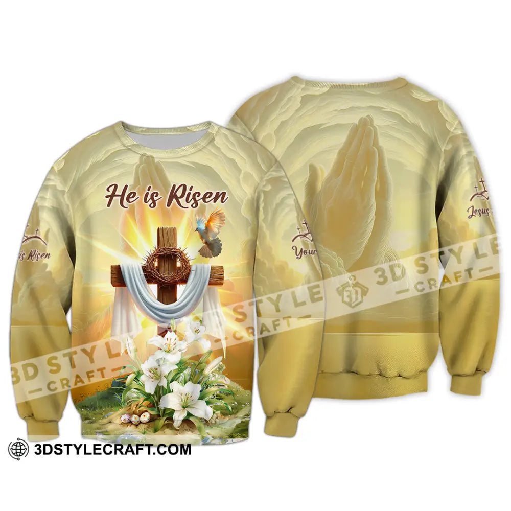 Unisex Shirt - Custom Text Jesus He Is Risen Long Sleeve / S T-Shirt