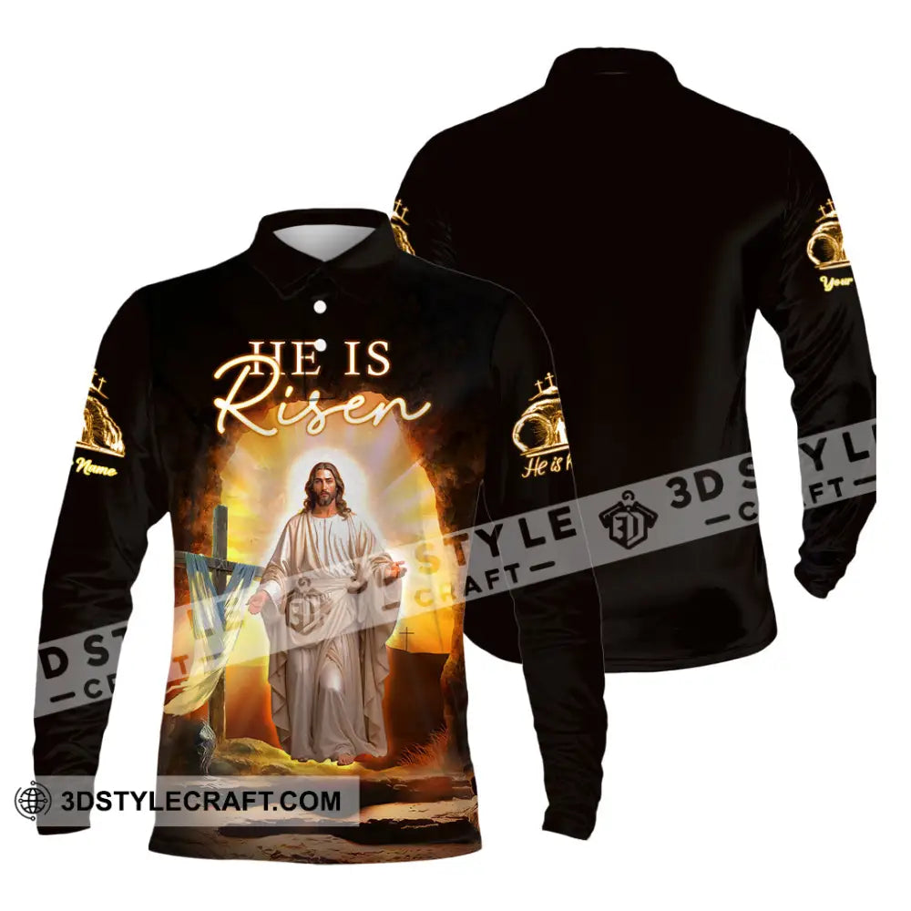 Unisex Shirt - Custom Text Jesus Is Risen Long Sleeve Polo / S T-Shirt