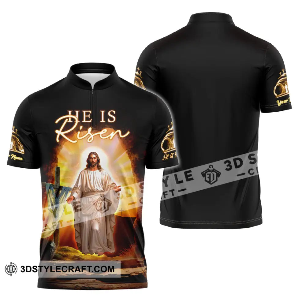 Unisex Shirt - Custom Text Jesus Is Risen Zipper Polo / S T-Shirt