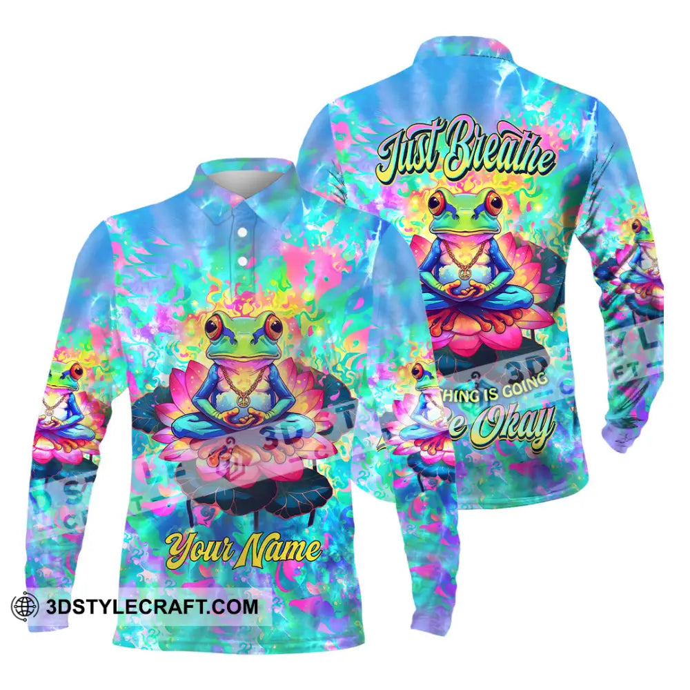 Unisex Shirt - Custom Text Shirt Just Breathe Everything Is Going To Be Okay Hippie Shirt Long Sleeve Polo / S T-shirt