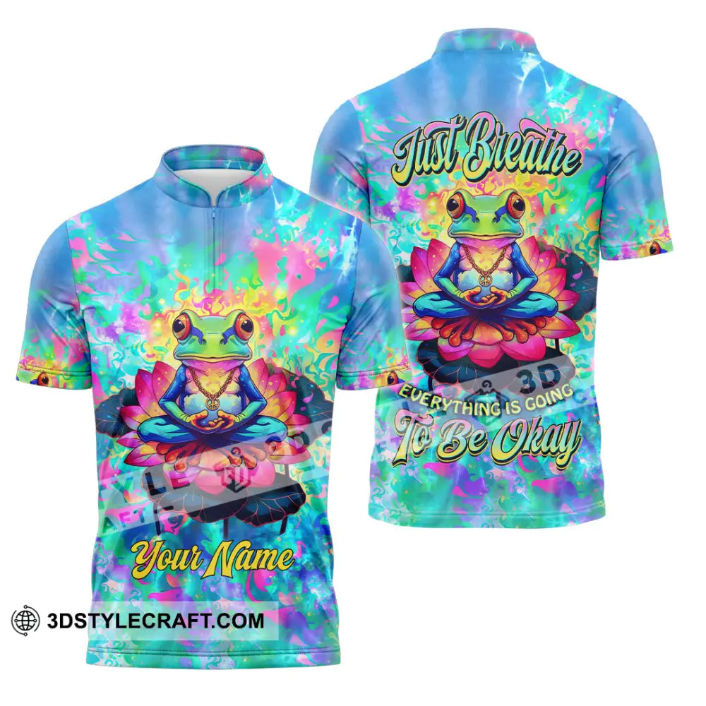 Unisex Shirt - Custom Text Shirt Just Breathe Everything Is Going To Be Okay Hippie Shirt Zipper Polo Shirt / S T-shirt