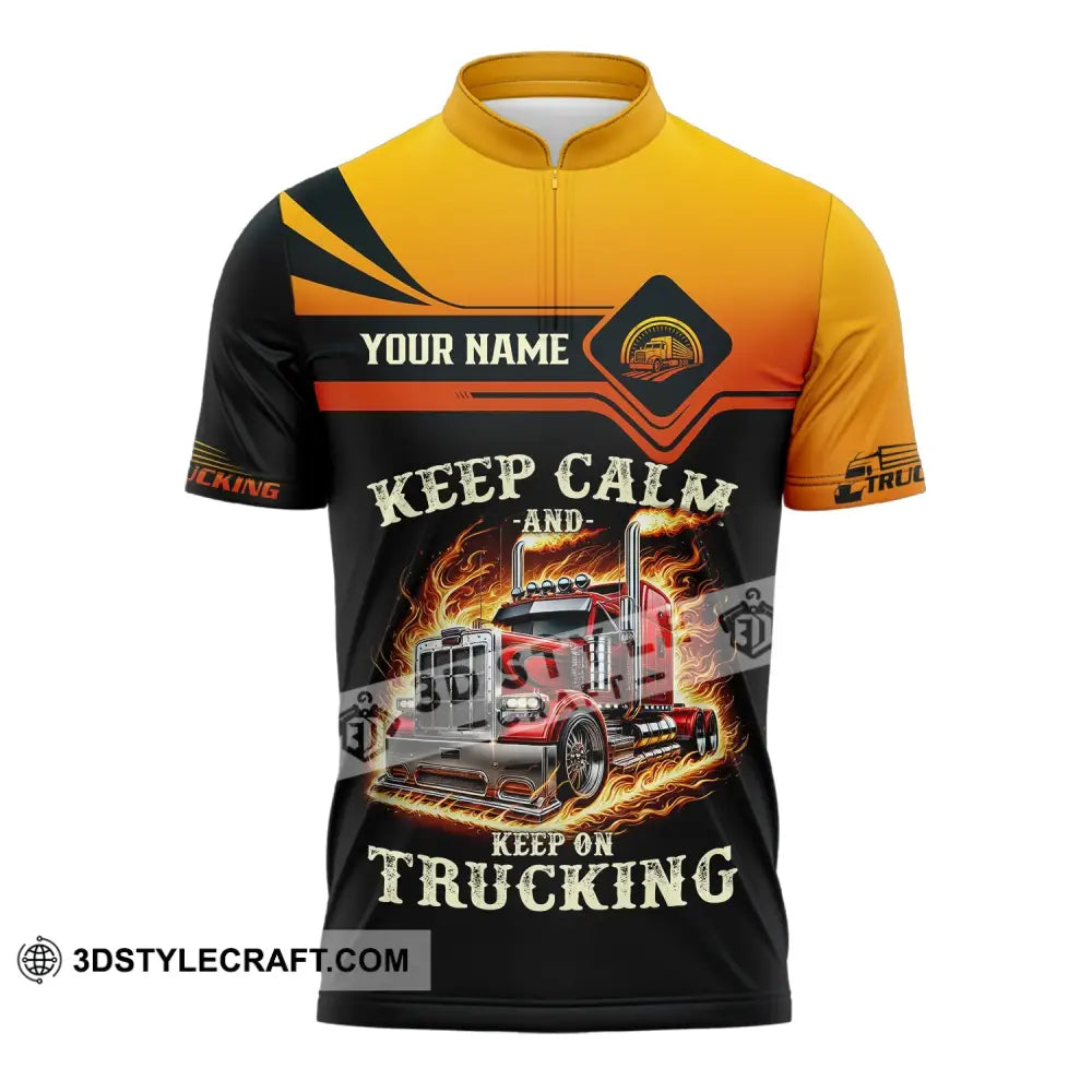 Unisex Shirt - Custom Text Keep Calm And On Trucking Zipper Polo / S T-Shirt
