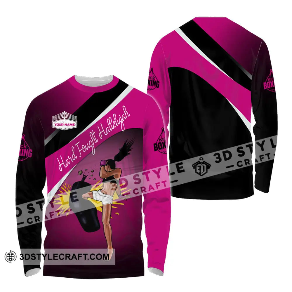 Unisex Shirt - Custom Text Kick Boxing Hard Fought Hallelujah Long Sleeve / S T-Shirt