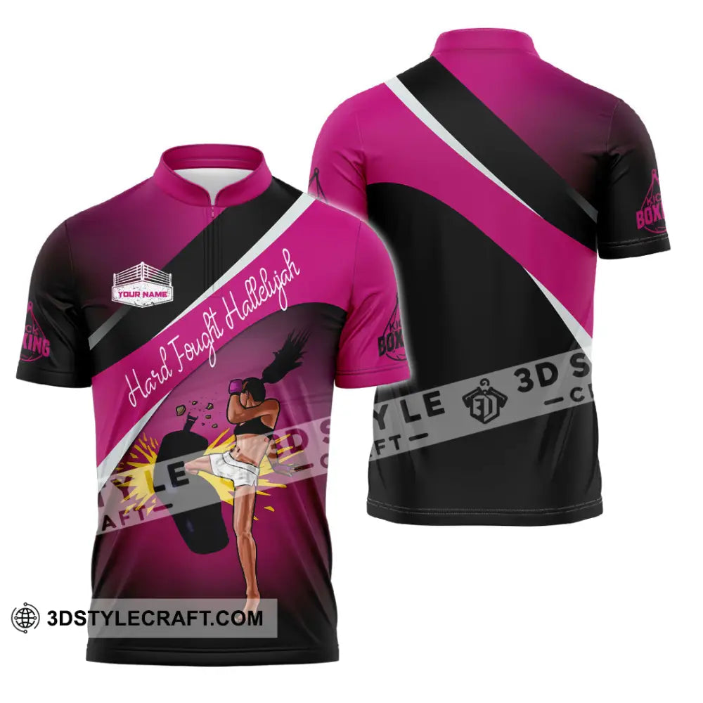 Unisex Shirt - Custom Text Kick Boxing Hard Fought Hallelujah Zipper Polo / S T-Shirt